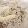 Cat Beds Furniture Plush Pet Dog House Warm Round Kitten SemiEnclosed Winter Nest Kennel s Sofa Mat Basket Sleeping Bag 230309