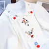 Women's Blouses Cartoon Embroidery White Long Sleeve Shirt Women's Spring Vintage French Court Style Chic Thin Blouse Female