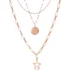 Kedjor Fashion Multi-Layer Star Round Geometric Necklace Rose Gold Color Rostfritt stål smycken för kvinnlig gåva inte Fade