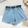 Kvinnors shorts Yuoomuoo Matchar alla Sashes Casual Women Denim Shorts Crimping High midje Slim Summer Jeans Shorts Feminino Chic Ladies Bottom 230308