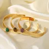 Bangle Grier INS Stainless Steel Gold Plated Bangles For Women Open Fashion Jewelry Tiger Stone/green Malachite/purple Agate