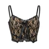 Women's Knits Tees Women's T-shirt Floral Print Spaghetti Strap Camisole Lace Patchwork Ribbed V-neck Top Sexy Tube Top Backless Summer Camis Y2k W0306
