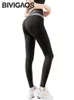 Leggings femininas Bivigaos Contraste a cor da cintura transversal de tubarão Leggings Mulheres da cintura alta Pontas de tubarão Slimming Slimming Sport Fitness Leggings 230309