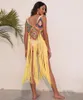 Frauen Badebekleidung 2023 Langer Quaste Beach Kleid Frau sexy Häkelhöhle Out Fringe Bikini Deckbedeckung Badeanzug Bodcon -Strickkonsum