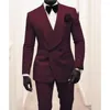 Costumes pour hommes Hommes Haute Qualité Châle Revers Homme Motif Bordeaux Marié Tuxedos Mariage / Bal 2 Pièces (Veste Pantalon Cravate) E129