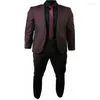 Herrdräkter Bourgogne Mens Skinny Fit Slim 2 Piece One Button Maroon Suit Blazer Trouser Prom Wedding for Men