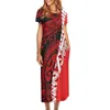 Vestidos casuales Polinesia Tonga Hawai Fiji Guam Samoa Pohnpei Tatuaje tribal Estampados rojos Ropa de pareja Trajes Vestido de mujer Camisa de hombre a juego