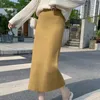 Skirts Mid-Calf Knitted Midi Women's Pencil Skirt Black High Waist Solid Slim Bodycon Women 2023 Autumn Winter Knit Split Lady