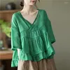 Women's Blouses AECU Spring Summer Women Solid Color V-neck Chiffon Casual Blouse Loose S-3XL Large Size Three Quarter Sleeve Shirt