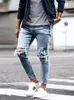 Mens Jeans Men Streetwear Knee Ripped Skinny Hip Hop Fashion Estroyed Hole Pants Solid Color Male Stretch Casual Denim Big Trousers 230309