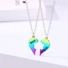 Ketten Lovecryst 2 Teile/satz Farbverlauf Herzförmige Blume Freund Halskette BFF Freundschaft Schmuck Geschenke für Kinder