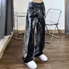 Kvinnor jeans baggy svarta kvinnor binds färgämne tvättade raka breda benbyxor hög midja goth vintage streetwear denim casual hippie byxor 230309