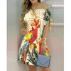 Party Dresses 2023 Trendy Women A Line Shap Mini Colorblock Off Shoulder Tie Detail Casual Dress