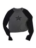 Women's Knits Tees Women's Long Sleeve T-Shirt Y2K Rhinestone Star Pattern Contrast Color Patchwork Tee Shirt Casual Street Style Tops Clothing W0306