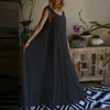 Casual klänningar semester solid sexig ärmlös vestidos sommar bohemian strand sundress kvinnor lång maxi robe femme plus storlek 5xl