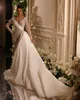 2023 New Mermaid Wedding Dresses Pearls Beads Appliques Lace V Neck Long Sleeves Bridal Gowns Custom Made Lace-Up Back Detachable Train Vestidos De Novia