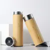 Bottiglie d'acqua Bottiglia thermos in bambù intelligente da 450 ml / 500 ml Tazza da caffè con display della temperatura Boccetta per vuoto in acciaio inossidabile Bottiglia d'acqua portatile 230309