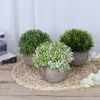 Dekorativa blommor kransar 3st mini plast falsk faux grön gräs simulering konstgjorda växter med krukor för heminredning
