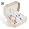 Wristwatches Shengke Women Watches Set Luxury Crystal Earrings Necklace 2023 SK Ladies Quartz Watch Gifts For