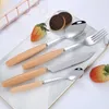 Ensembles de vaisselle 2 pièces vaisselle en acier inoxydable manche en bois couteau cuillère fourchette à fruits baguettes couverts occidentaux coffret cadeau