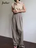 Women's Pants Capris Jielur Khaki Wide Leg Women's Pants Baggy Classic Pants Vintage Office Lady Elegant Casual Trousers Female Work High Waist Pants 230309