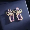 Boucles d'oreilles pendantes UMQ luxe nœud papillon goutte mariage boucle d'oreille pour les mariées demoiselles d'honneur femmes carré zircone 925 argent poste bijoux fête cadeau