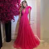 Hot Pink Orange Ruffles Tulle Evening Party Dresses V Neck Tiered Plus Size Prom Dresses 2023 A Line Special Endast klänningar