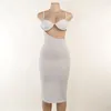 Casual klänningar weiyao diamanter sexiga y2k kläder ärmlös rygglös ihålig bodycon midi för kvinnor 2023 klubbparti elegant