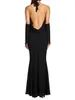 Casual Dresses Halter Long Dress Women Sexy Swinging Collar Off Shoulder Sleeve High Waist Party Clubwear Lady Solid Elegant Gown Evenning Y2302