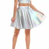 Skirts CUHAKCI Mini Summer Pleated Women Shiny High Waist Ladies Polyester Gold A-line Silver