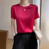 T-shirts femme été basique couleur unie T-Shirt femme col rond manches courtes haut soie Satin élégant décontracté Chic chemise