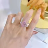 Fine 11*17 mm różowy pierścionek z diamentem moissanite 100% Real 925 Srebrny Party Wedding Pierścienie dla kobiet biżuteria zaręczynowa