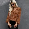 Bluzki damskie 2023 Autumn Loose Fashion Bluzka Bluzka Polka Dot Casual Shirt Lantern Long Sleeve V-dnik Pullover Ladies Tops