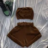 Zweiteilige Damen-Hosen, lässige Baumwolle, Sportbekleidung, zweiteilige Sets, ärmelloses Oberteil, elastische Shorts mit Kordelzug, passendes Set, Athleisure-Outfits 230309