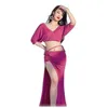 Scenkläder aldult orientalisk övning set fast färgprestanda dans kvinnor magdance magdansdräkt topp split lång kjol
