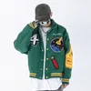 Men's Jackets Baseball Men Green Rocket Embroidered Patch Bomber College Style Harajuku Casual Loose Couple Streetwear 230309