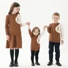 Familie matching outfits herfst winter baby tiener jongens meisjes sherpa pocket katoen casual jurk top romper familie matching kleding 230309