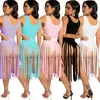 Casual Dresses Woman 2st Dress Set Solid Color Sleeveless Vest Tassel Briefs kjol S-2XL 6Color Ly071