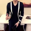 남자 양복 파라 블레이저 혹 혹 사상 가을 패션 캐주얼 정장 한국 스타일 줄무늬 격자 무늬 슬림 한 나이트 클럽 코트