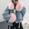 Men's Down High Quality Casual Denim Winter Women Jacket Warm Big Fur Collar And Cuff Jean Coat Thick Parker Outwear Streetwear Oversize