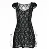 Casual Dresses Women Floral Hollow Out Mini Dress Party Night Sexig V Neck Se genom svart A-Line Y2K Eesthetic Streetwear