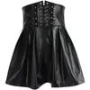 Skirts 2023 Harajuku Bandage Faux Leather Womens Gothic Korean Fashion Kawaii Black Mini Pleated Summer Party Pu Saias