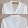 Kvinnors blusar skjortor Foxmertor 100% bomullsskjorta Vit blus Vårens höstblusar Skjortor Kvinnor Långärmad avslappnad toppar Solid Pocket Blusas #66 230309