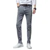 Heren jeans grijze kleur stretch mager veer Koreaanse mode casual katoenen denim slanke broek mannelijke broek Brandmen's