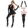 Robes décontractées Sexy femmes Wetlook Latex robe moulante viennent en cuir brillant fermeture éclair sans manches plissé Mini Y2302