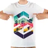 T-shirt da uomo Vintage Geometric Summer Beach Sunset Camicia divertente da uomo T-shirt streetwear naturale unisex a maniche corte casual bianca