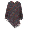 Kvinnors tröjor kvinnor Cape Coat Knitting Randig Autumn Winter Pullover Löst passande Bohemian Poncho för daglig slitage