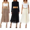 Skirts Ladies Double-sided Long Bust Skirt Women Spring Leisure Style Bow Bead Decoration Wide Hemline Mesh Pleated Half 3Colors