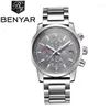 Armbandsur Benyar Fashion Chronograph Sport Mens Watches Top Luxury Military rostfritt stål Armband Quartz Watch Relogio Masculino