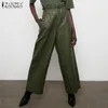 Frauen Hosen Capris Plus Größe PU Leder Hosen 2023 Stilvolle Breite Bein Casual Frau Pantalon Weibliche Palazzo Hohe Taille drehen